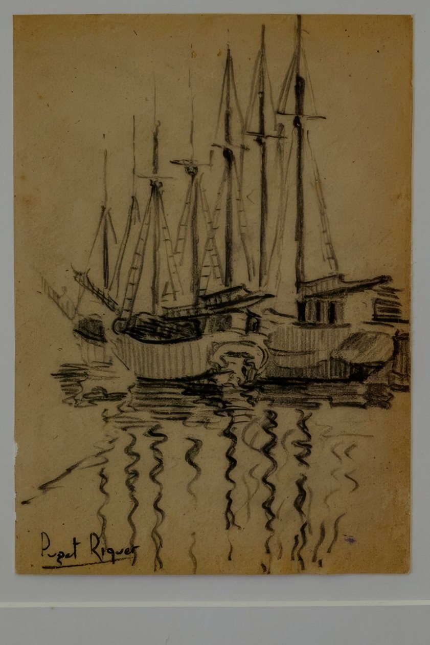 帆船，Narcís Puget Riquer，木炭画，Puget博物馆，Can LLaudis的贵族住宅，Dalt Vila，Ibiza，巴利阿里群岛，西班牙 作者 普吉特里克