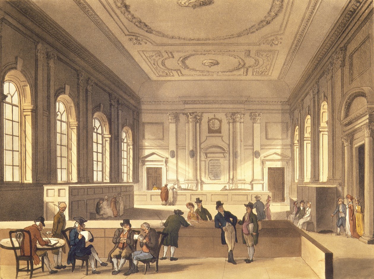 酒吧的南海楼红利厅。作者：R. Ackermann，1810（aquatint） 作者 普金和罗兰森