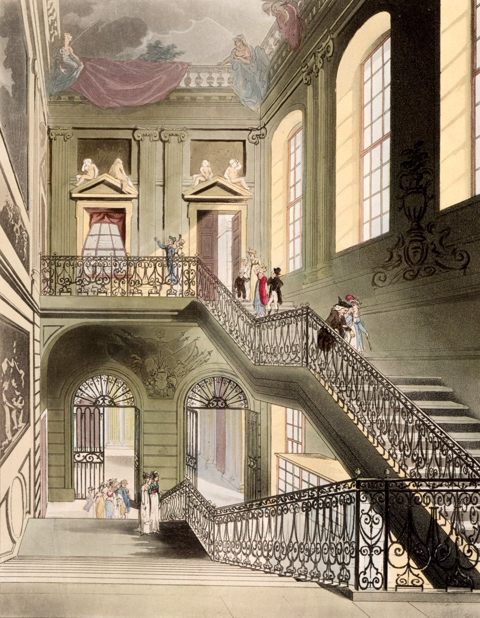 大英博物馆的大厅和楼梯，来自R. Ackermann 1808出版的“伦敦的微观世界” 作者 普金和罗兰森