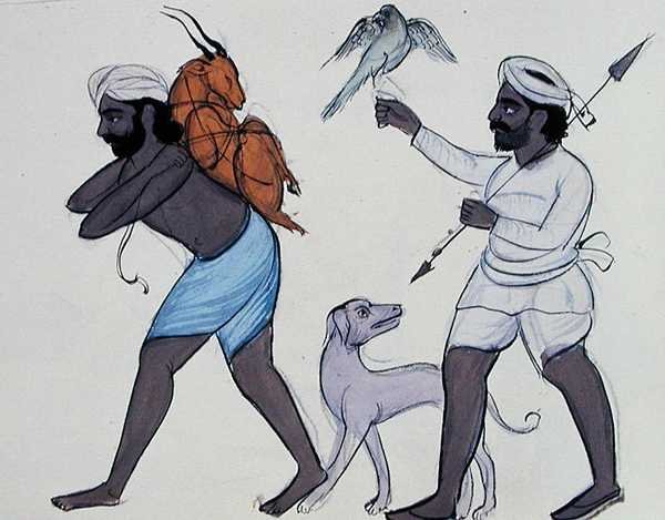 猎人，约1890年（纸上水彩）。 作者 旁遮普学校