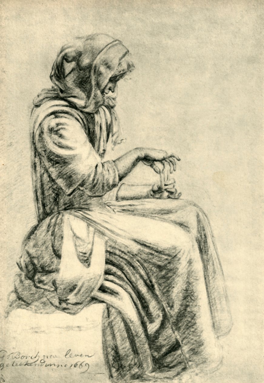 坐着的女人与扑克牌，1669年，1943年。   作者 Gerard ter Borch II 的学生