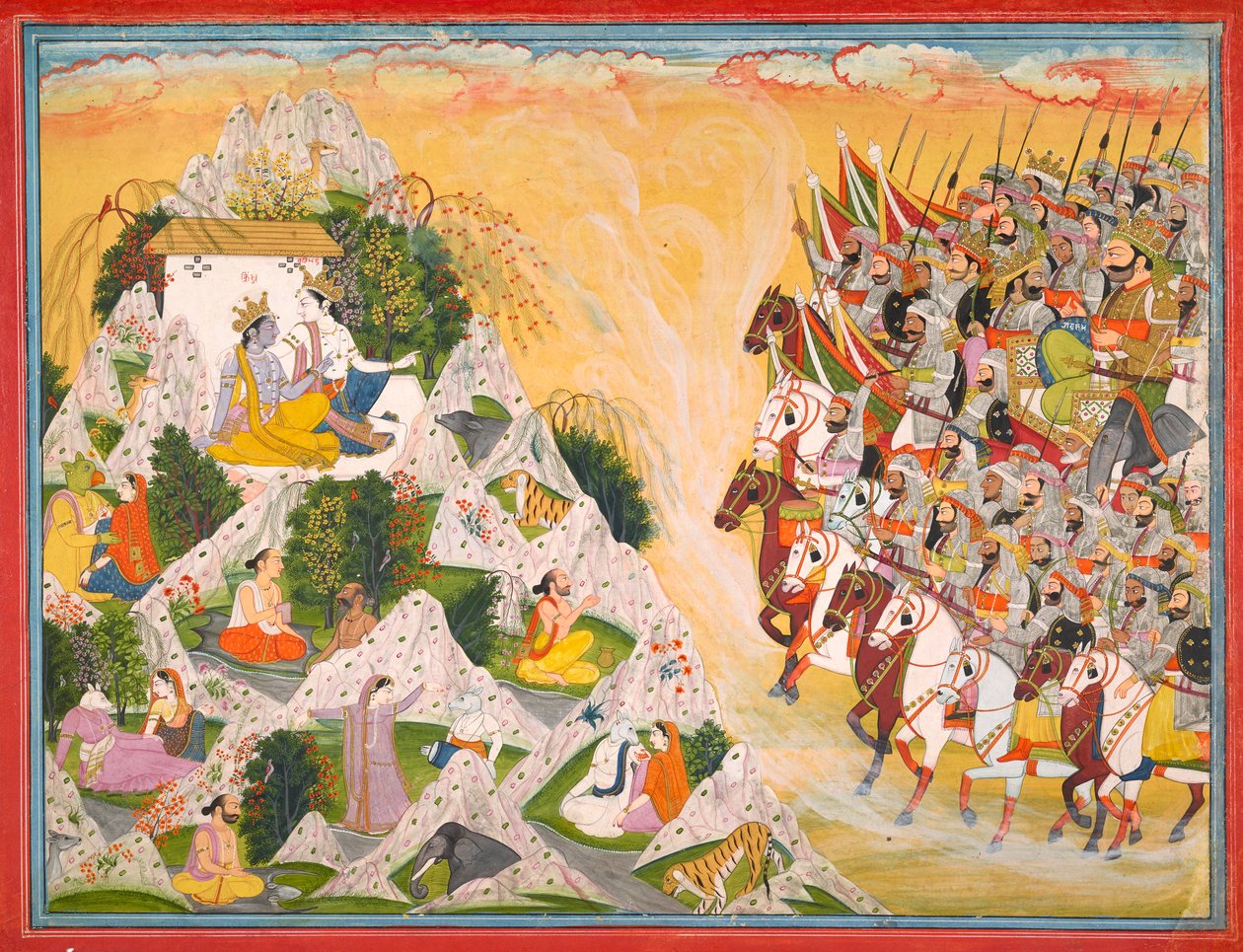 Jarasandha的军队向Krishna和Balarama进发，对开本来自摩诃婆罗多，约1800-1815年。 作者 普库