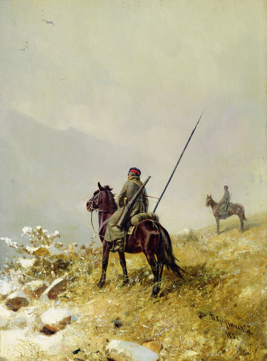巡逻队，1887年（纸板上的油） 作者 彼得·尼古拉耶维奇·格鲁辛斯基