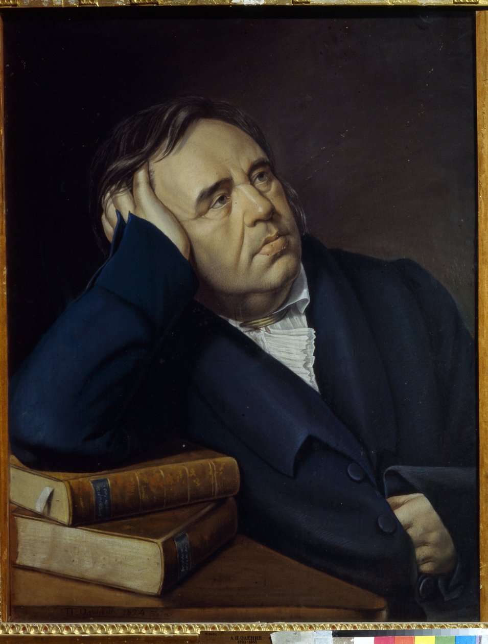 寓言家 I.A. Krylov（1769-1844）的肖像。 彼得·阿列克谢耶维奇·奥列宁 (Pyotr Alexeevich Olenin, 1828-1855) 的作品，纸上粉彩 作者 彼得·阿列克谢耶维奇·奥列宁
