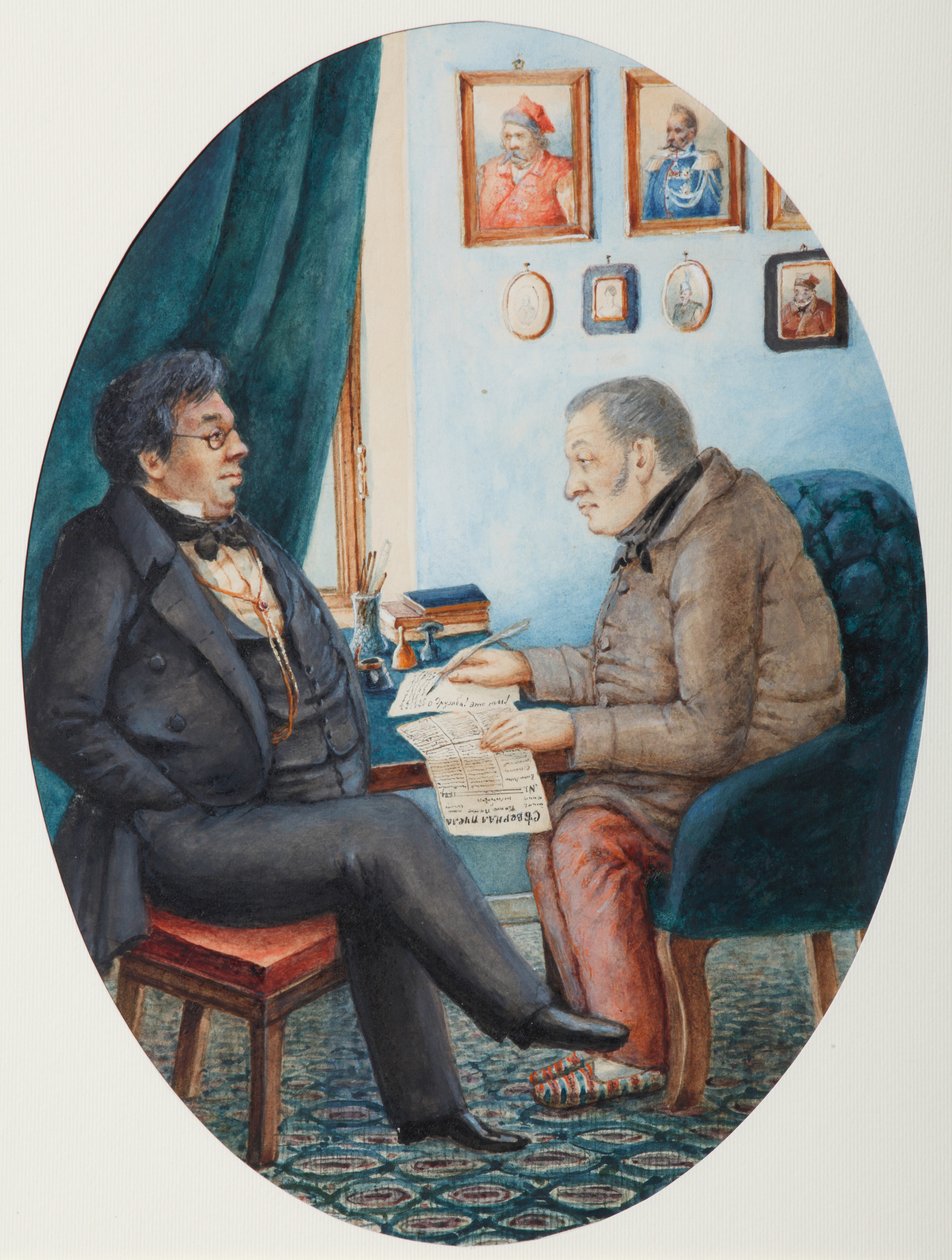 法迪（Faddey Venediktovich Bulgarin）和尼古拉（Nikolay Ivanovich Gretsch），1849年 作者 彼得·安德烈耶维奇·卡拉季金