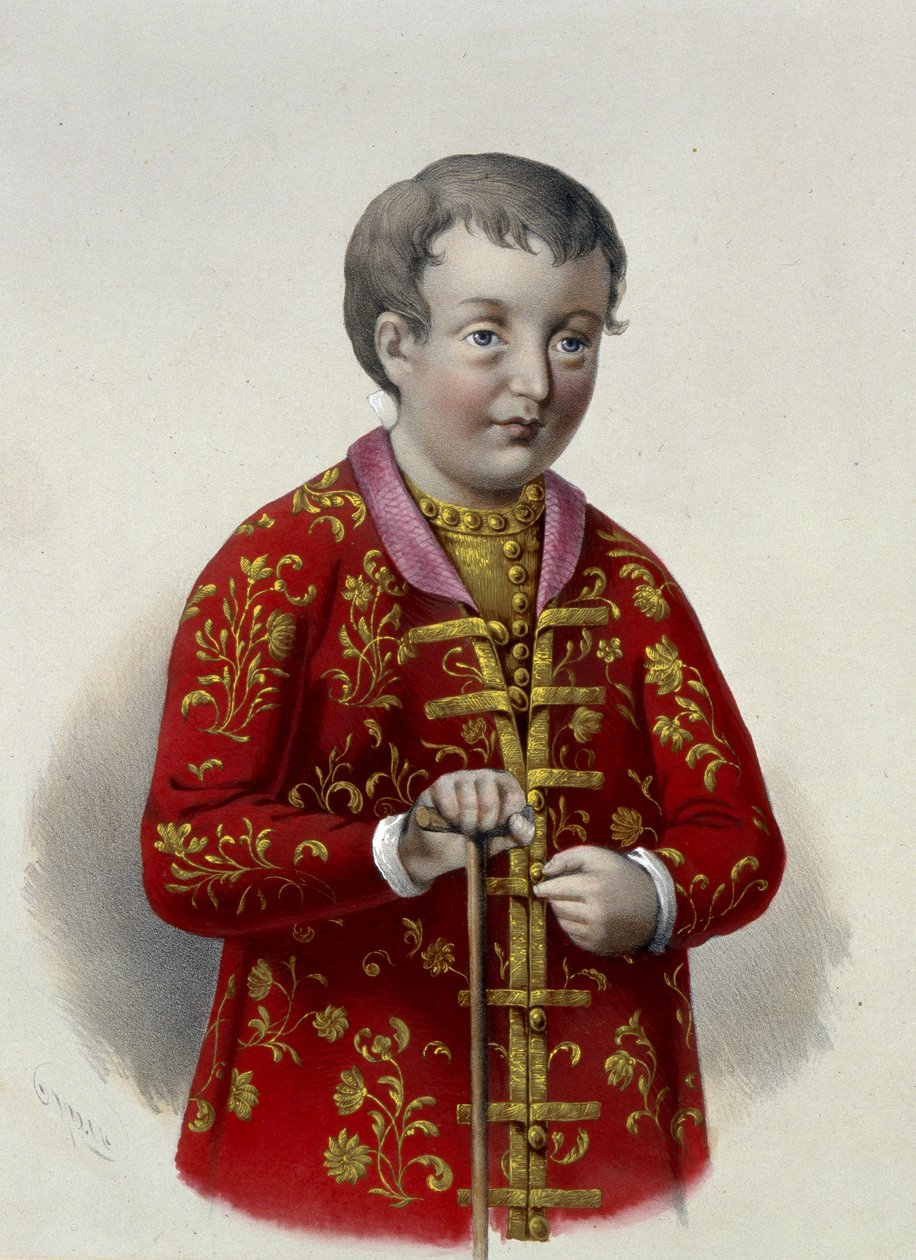 俄罗斯沙皇西蒙·阿列克谢耶维奇大公（1665-1669）。 彼得·费奥多罗维奇·博雷尔（Pyotr Fyodorovich Borel，1829-1898 年）的作品，石版画，约 1860 年。俄罗斯艺术 19 世纪，新古典主义。 俄罗斯国家图书馆，莫斯科。 作者 彼得·费奥多罗维奇·波雷尔（Pyotr Fyodorovich Borel）