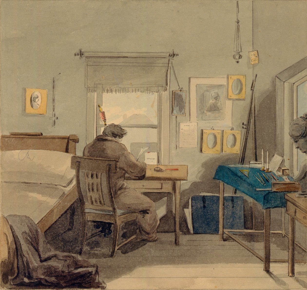 工作中。在帕维尔·纳什霍金故居（Pavel Nashchokin House），1824年 作者 彼得·费奥多罗维奇·索科洛夫