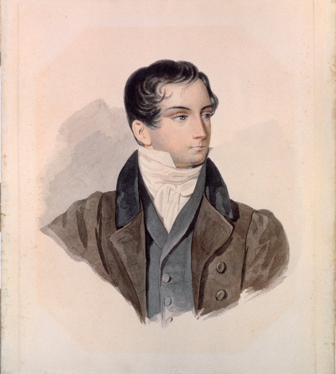 诗人德米特里-维内维蒂诺夫（1805-1827 年）的肖像。Oeuvre de Pyotr (Pyotr) Fyodorovich Sokolov (Pierre Sokolov) (1791-1848)，纸上水彩画 作者 彼得·费奥多罗维奇·索科洛夫