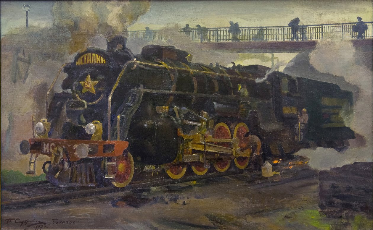 IS20 机车，由彼得·约西福维奇·斯穆克罗维奇 (Smukrovich, Pyotr Iosifovich) (1878-1942) 设计。 布面油画，尺寸：55x89 作者 彼得·约西福维奇·斯穆克罗维奇