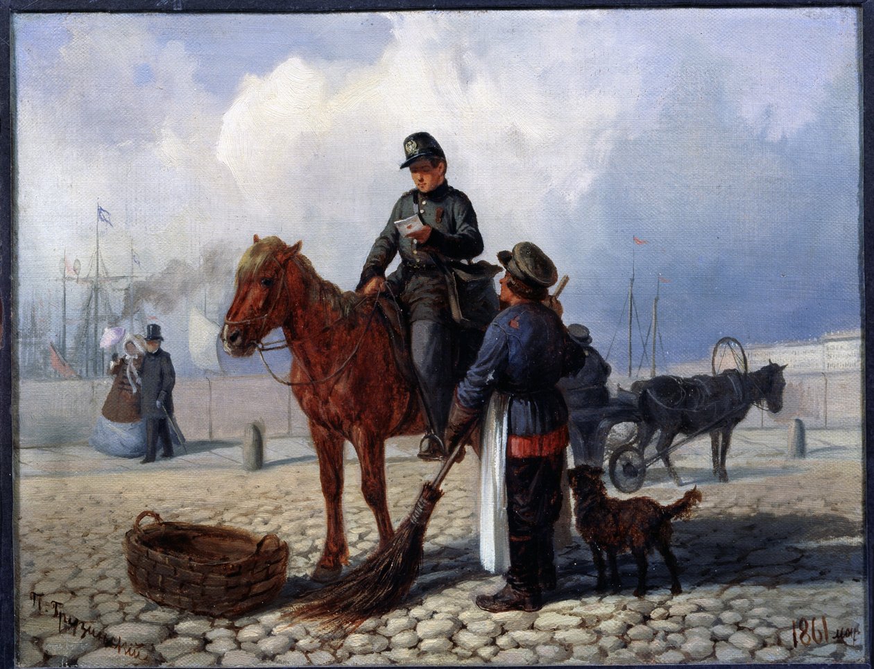 邮差Pyotr Nikolayevich Grusinsky（1837-1892 年）的画作，布面油画 作者 彼得·尼古拉耶维奇·格鲁辛斯基