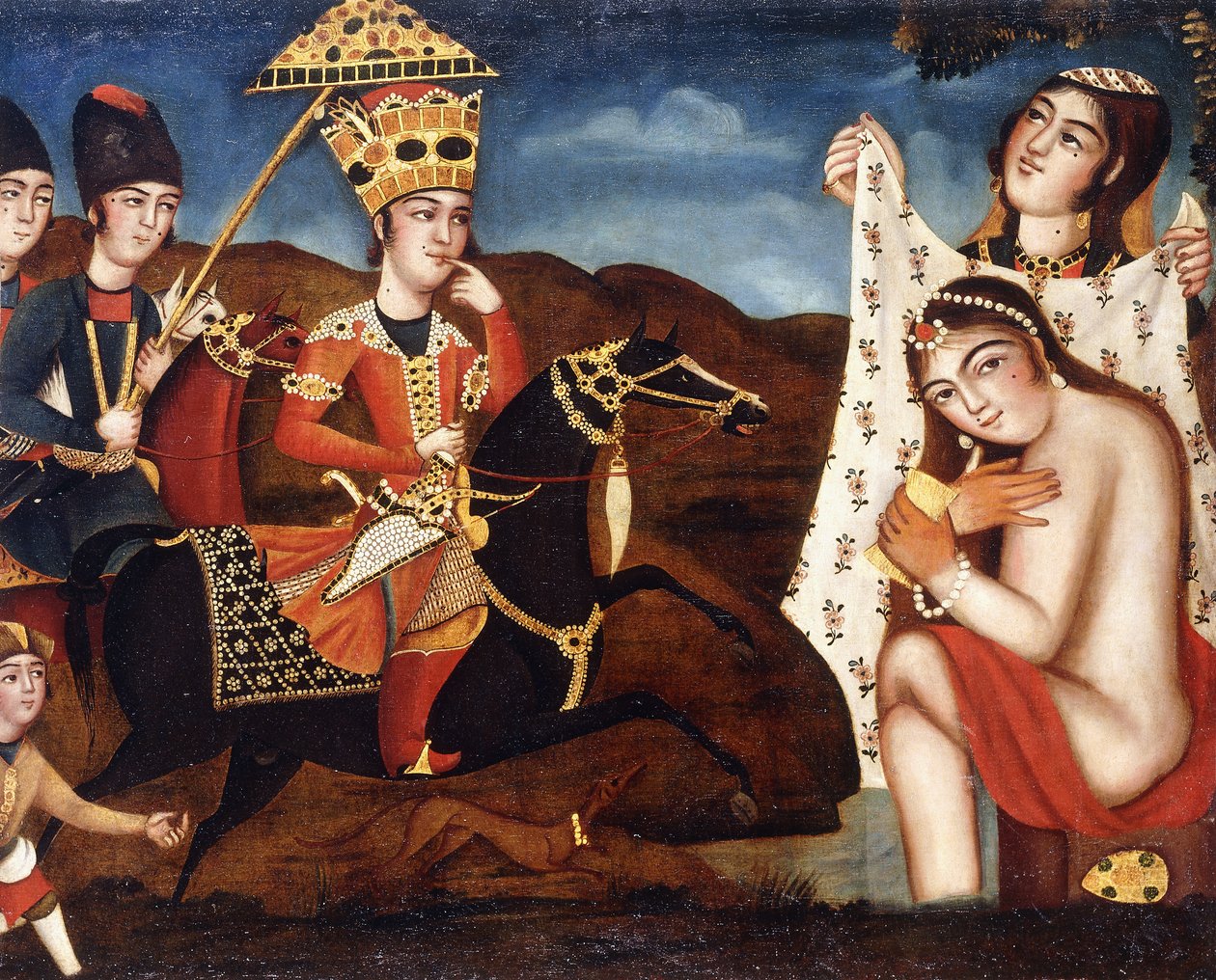 Khusraw发现Shirin Bathing，c。 1840年 作者 卡贾尔学校