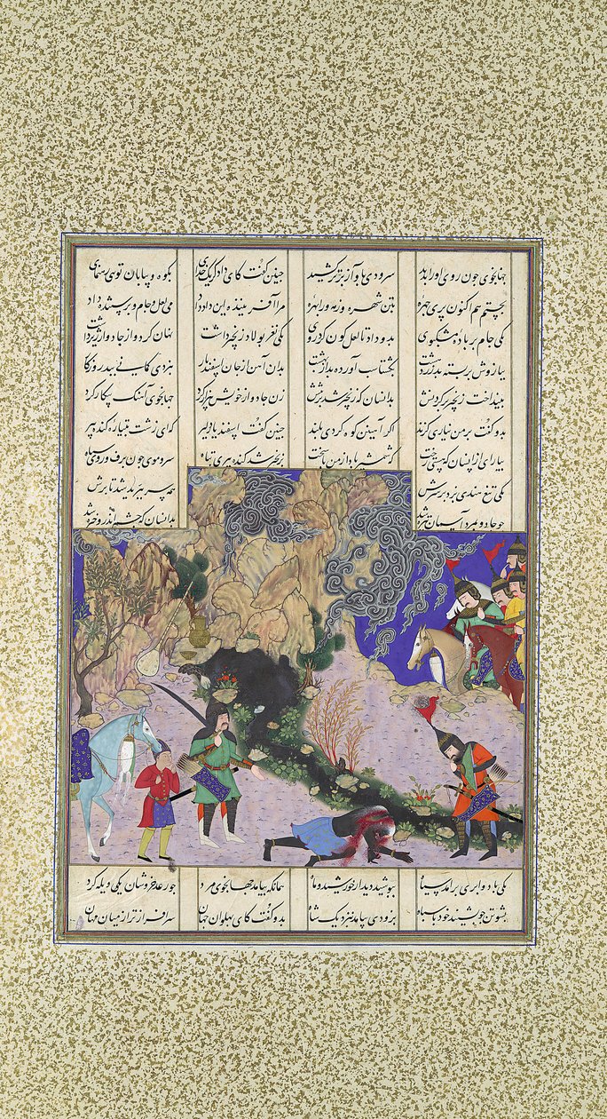 Isfandiyar的第四课：他杀死了一个女巫，对开本435v，来自Shahnama...，约1525-30。 作者 卡西姆·伊本·阿里