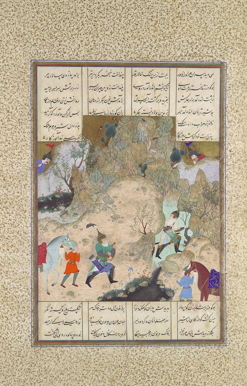 洛克人的最后比武：Gudarz对Piran, Folio 346r from the Shahnama..., ca.1525-30. 作者 卡西姆·伊本·阿里