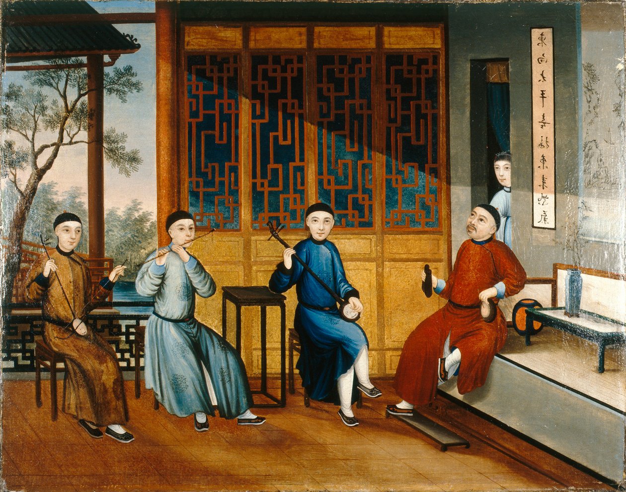 音乐家三重奏，约 1800 年（布面油画） 作者 清代中文学校