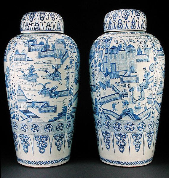 一对青花士兵花瓶，约1700年（瓷器 作者 清代中文学校