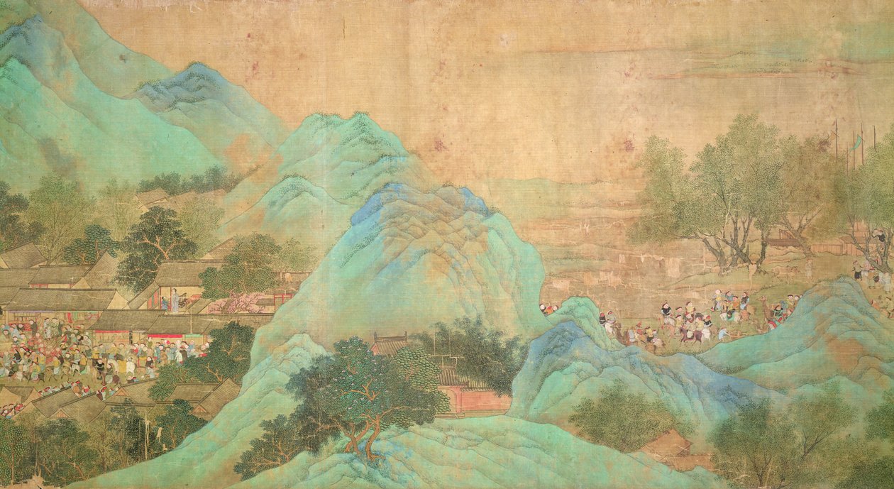 康熙皇帝 1699 年巡幸江汉》，取材于陈超平（1661-1722 年）（绢底纸本水墨设色） 作者 清代中文学校