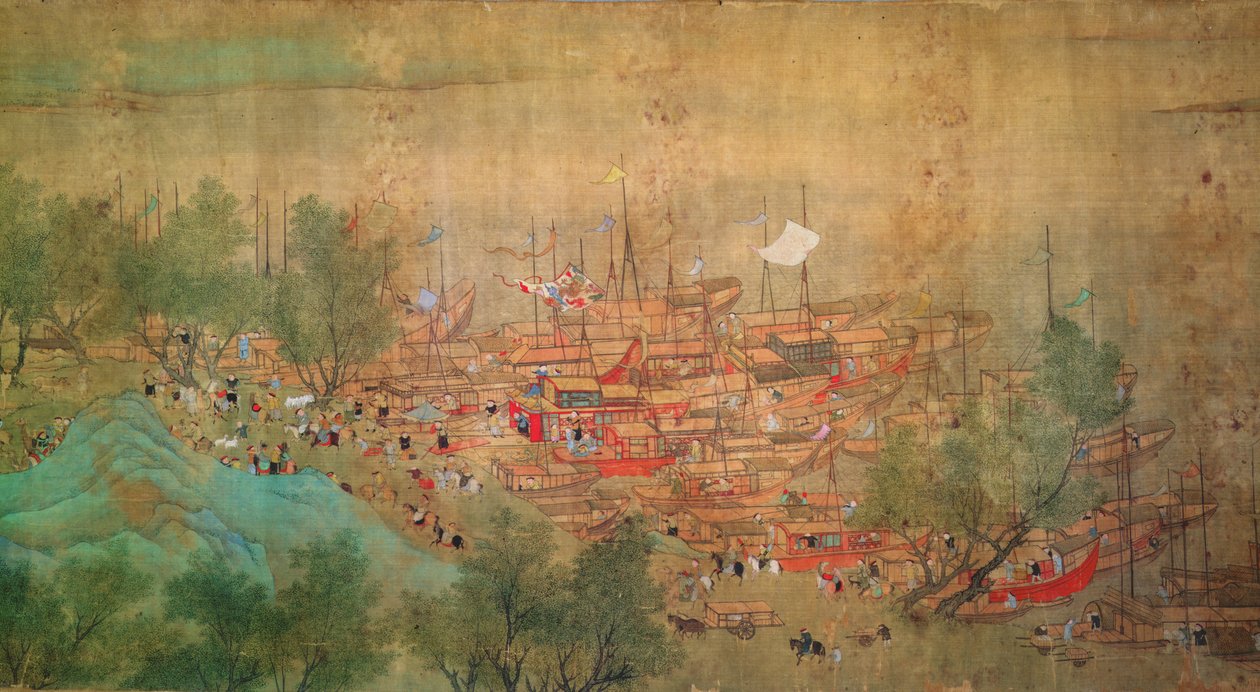 康熙皇帝 1699 年巡幸江汉》，取材于陈超平（1661-1722 年）（绢底纸本水墨设色） 作者 清代中文学校