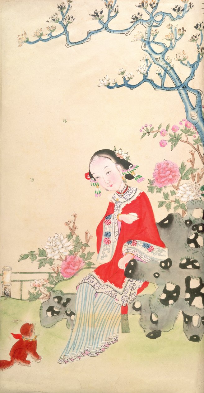 坐在乡村岩石椅上的女孩 作者 清代中文学校
