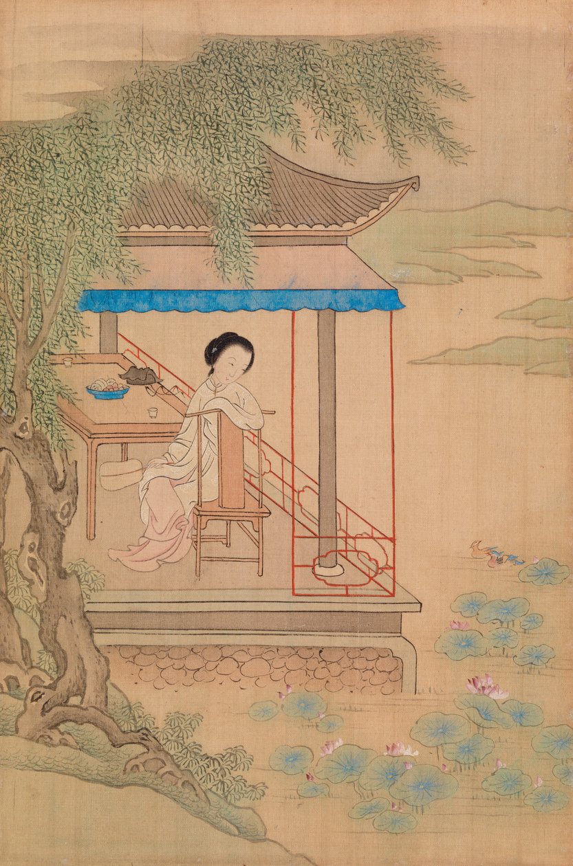 门廊上坐着的女孩 作者 仇英