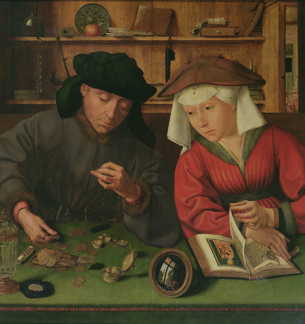 放债人和他的妻子，1514年 作者 Quentin Massys 或 Metsys