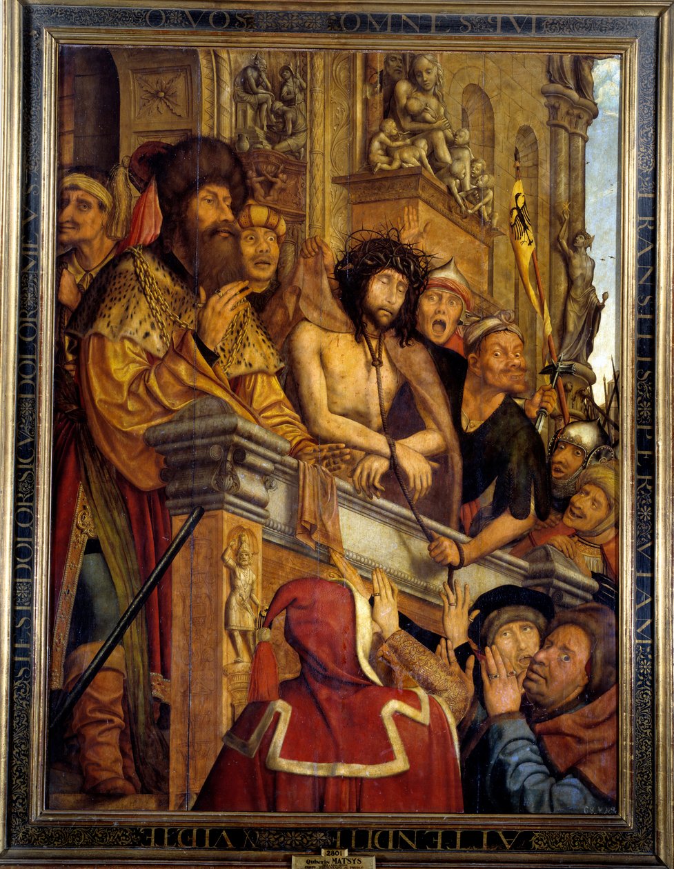 Ecce Homo Pontius Pilate (Pontius Pilatius) presenting Christ to the crowd of Jews. painting by Quentin Metsys (1466-1530) (ec.flam.) 16th century Sun. 1,6x1,2 m Madrid, Musee du Prado 作者 Quentin Massys 或 Metsys