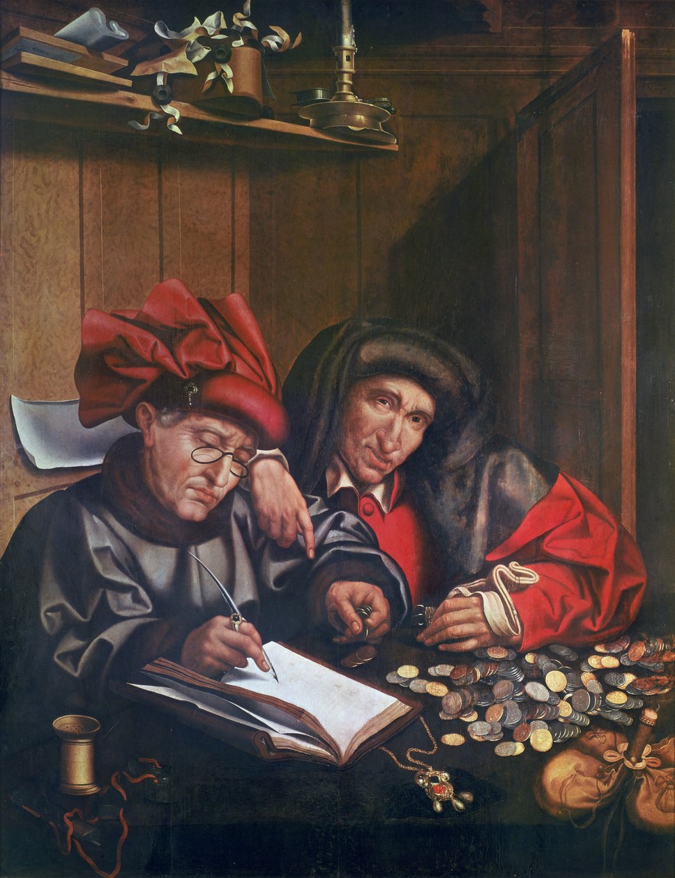 货币兑换商，约1530年 作者 Quentin Massys 或 Metsys