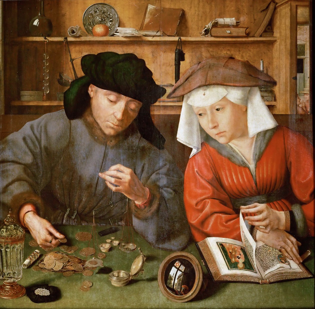放债人和他的妻子 作者 Quentin Massys 或 Metsys