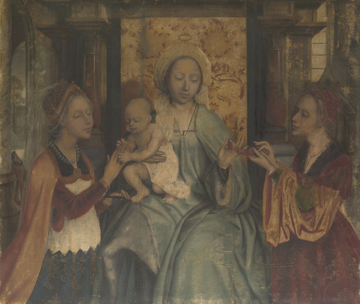 圣母子与圣徒芭芭拉和凯瑟琳，c。 1518-1525 作者 Quentin Massys 或 Metsys