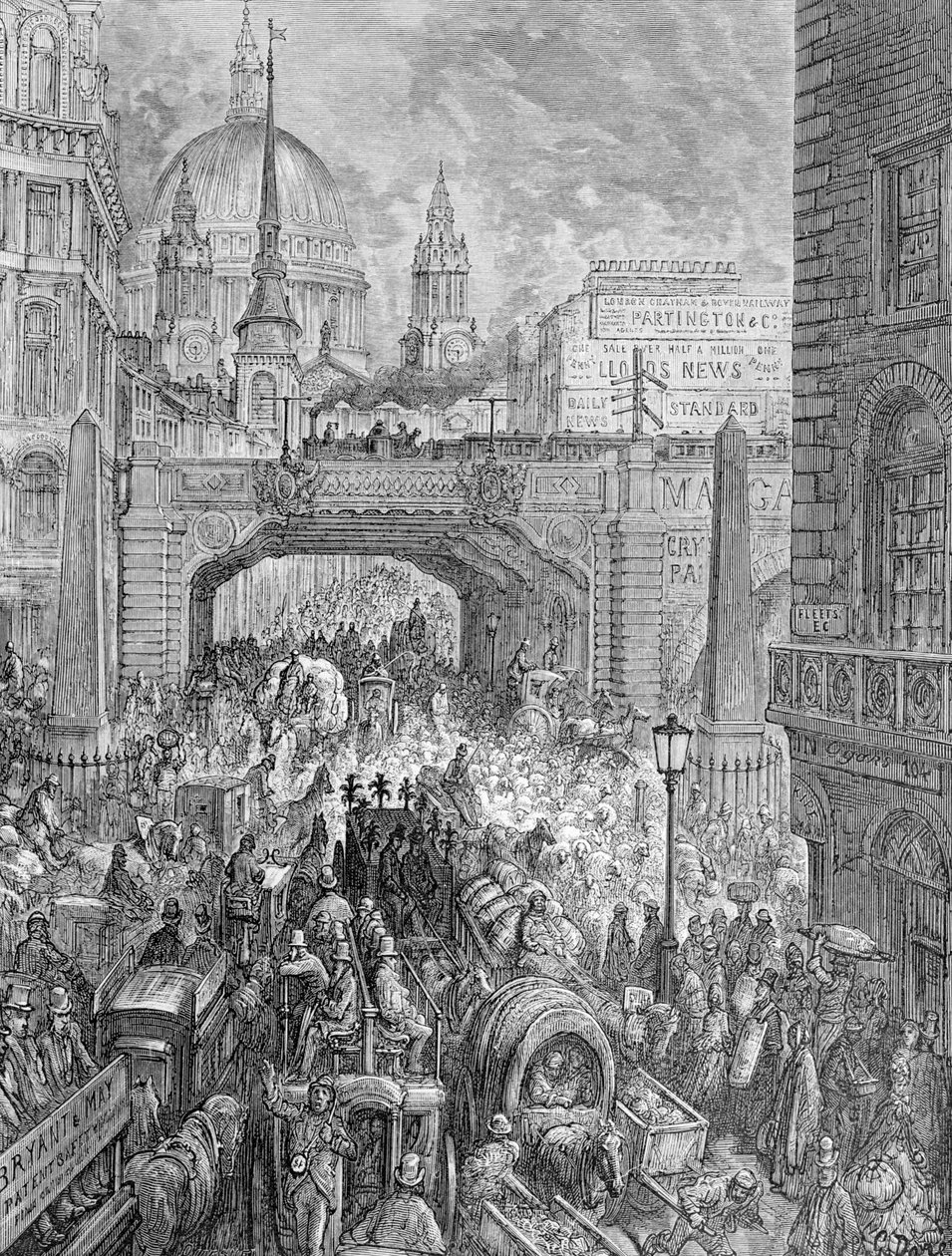 Ludgate Hill-A Block in the Street》，1872年。   作者 克内尔