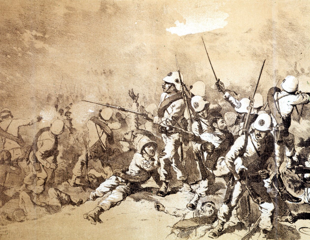 1896 年意大利和埃塞俄比亚之间的阿杜阿之战，作者 Q. Cenni。 标准差。 大约在 1896 年。 作者 昆图森尼