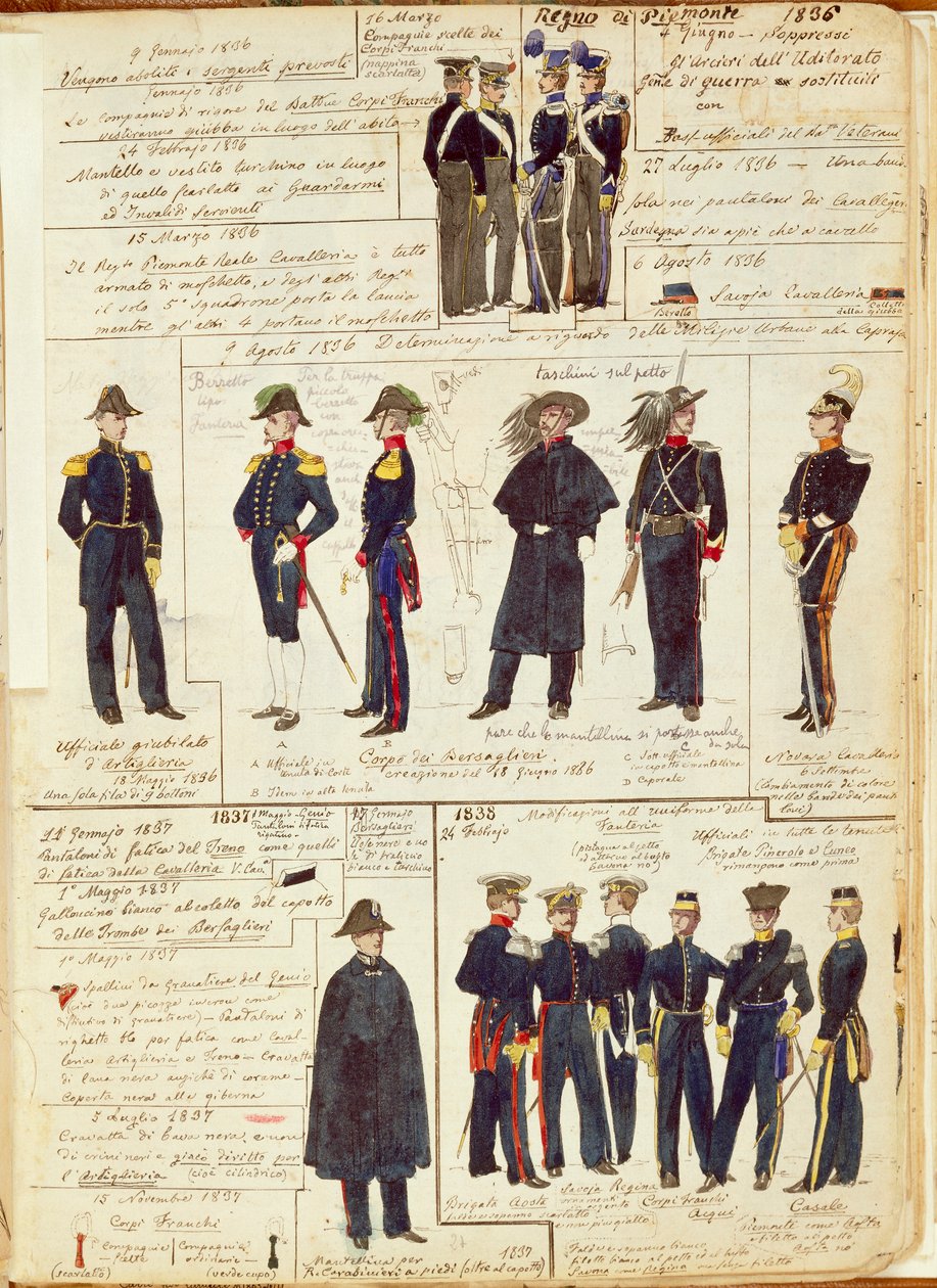 1836年至1886年间的皮埃蒙特军队的制服。Cenni Quinto的彩版 作者 昆图森尼