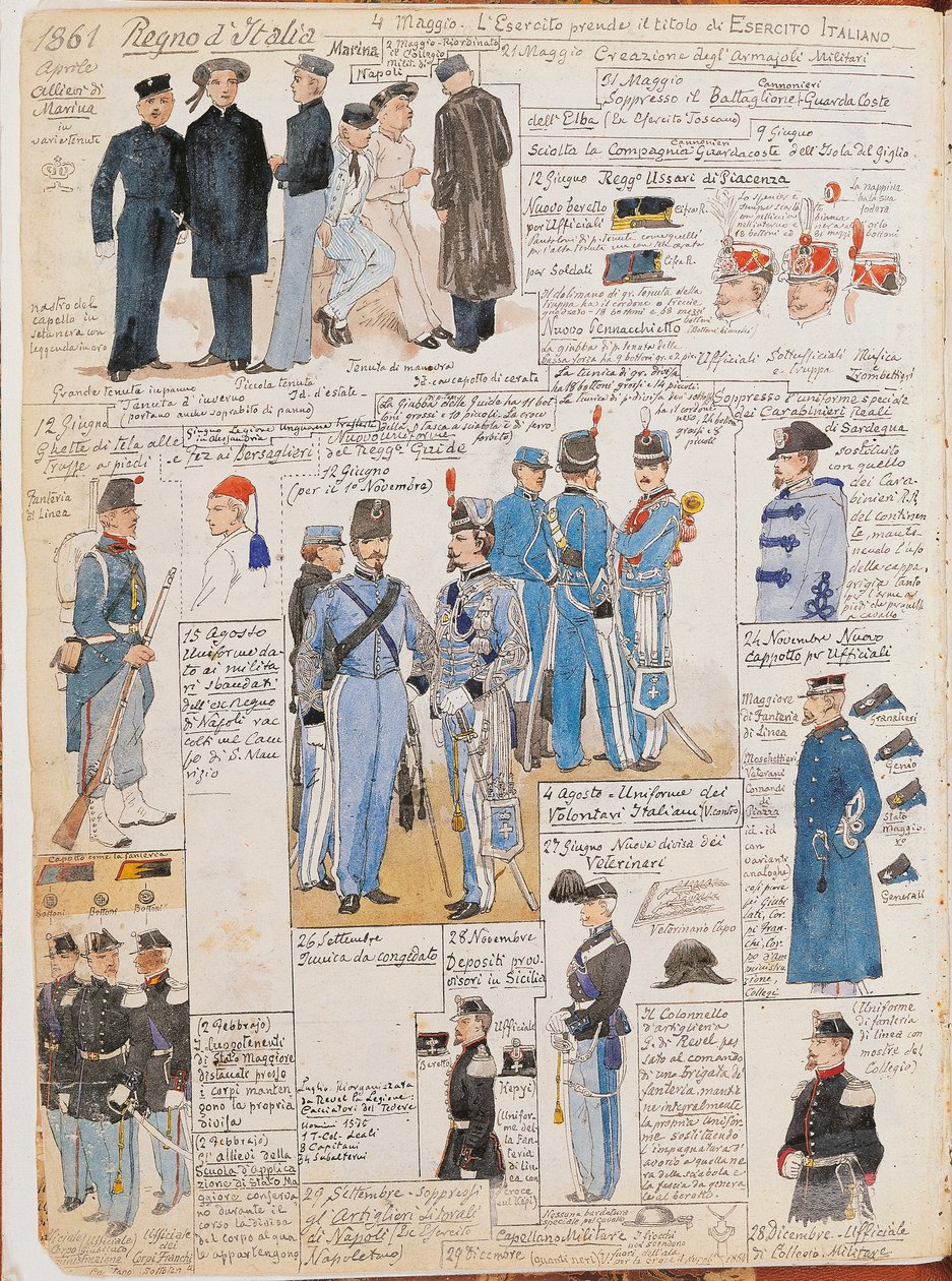 意大利王国的各种制服，由Quinto Cenni制作，彩色板。 作者 昆图森尼