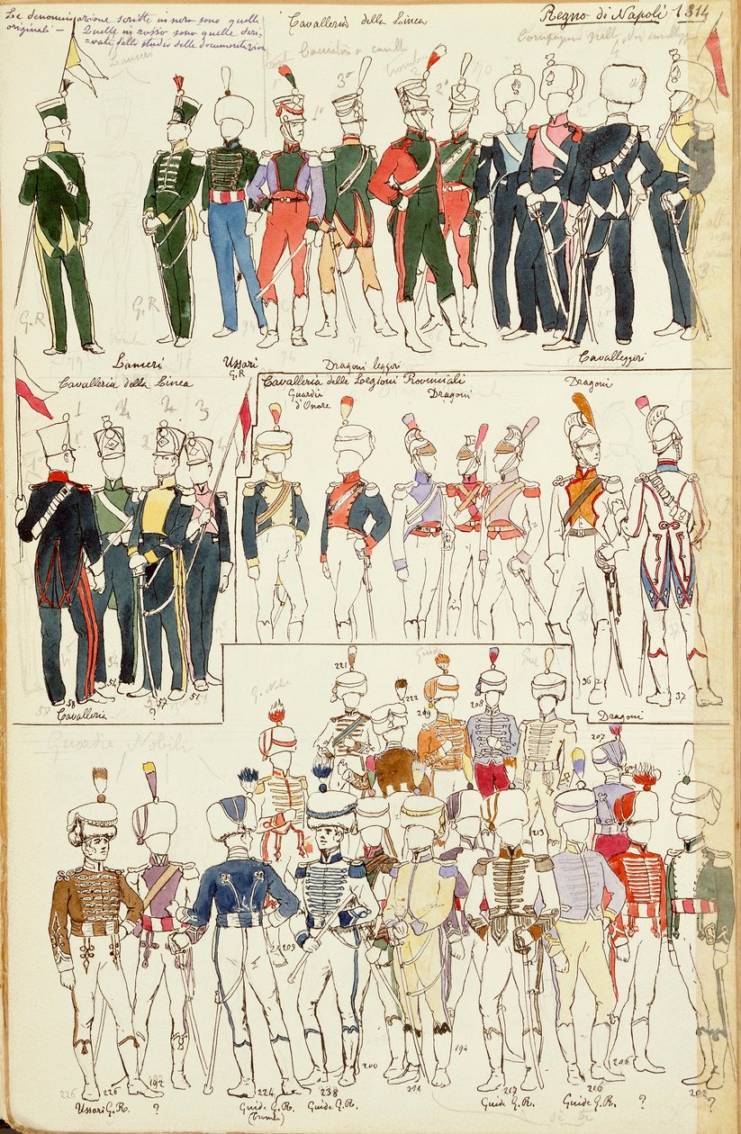 1814年那不勒斯王国的各种军服。Cenni Quinto的彩版 作者 昆图森尼
