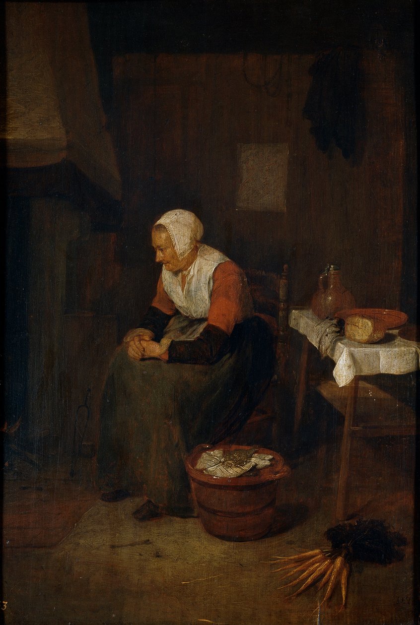 在壁炉旁边的年长妇女 作者 Quirijn van Brekelenkam