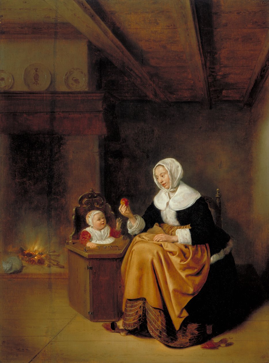 母亲和孩子在内部，c.1660 作者 Quiringh Van Brekelenkam