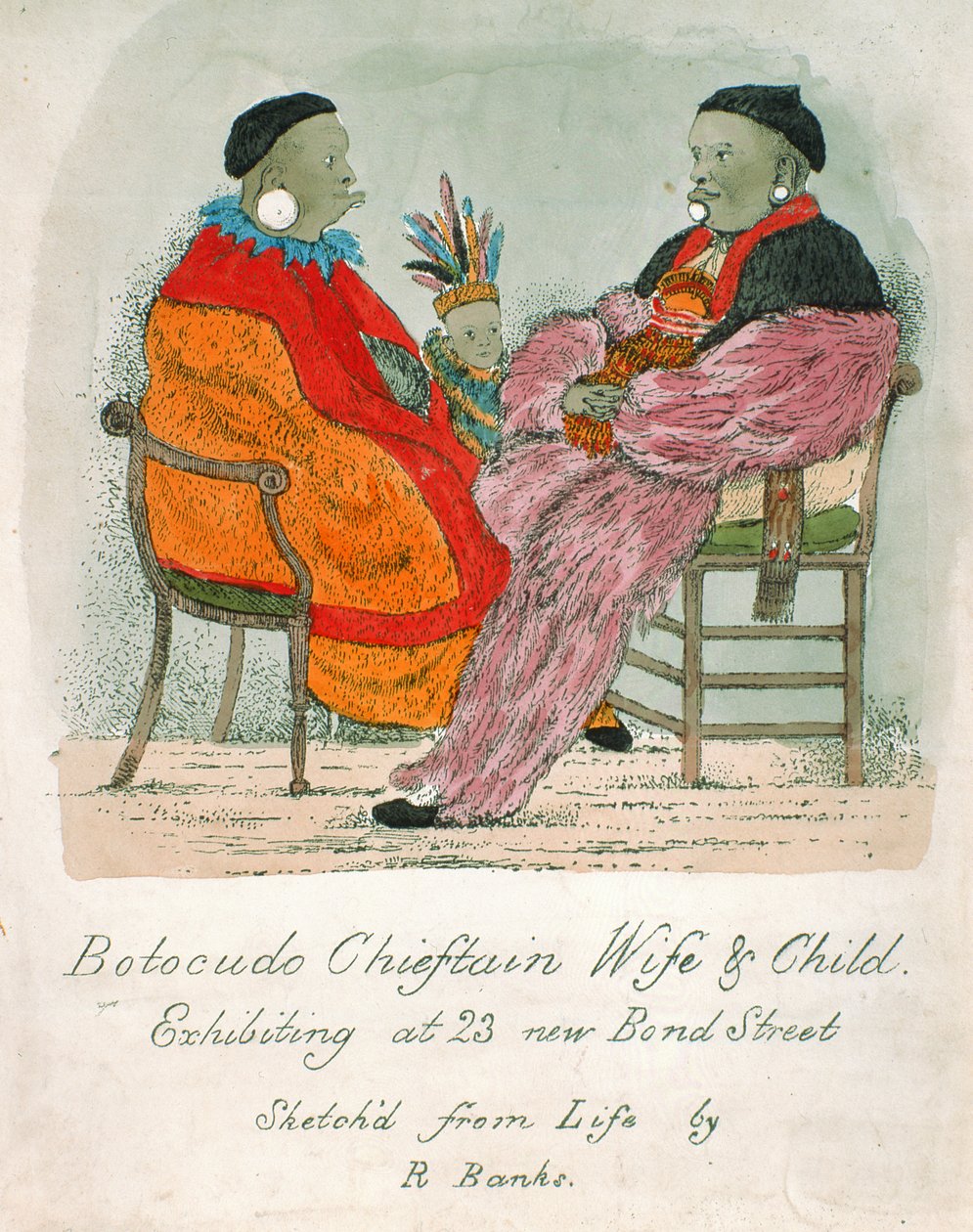Botocudo Chieftain Wife and Child参加新邦德街23号（手工石版画） 作者 R.银行