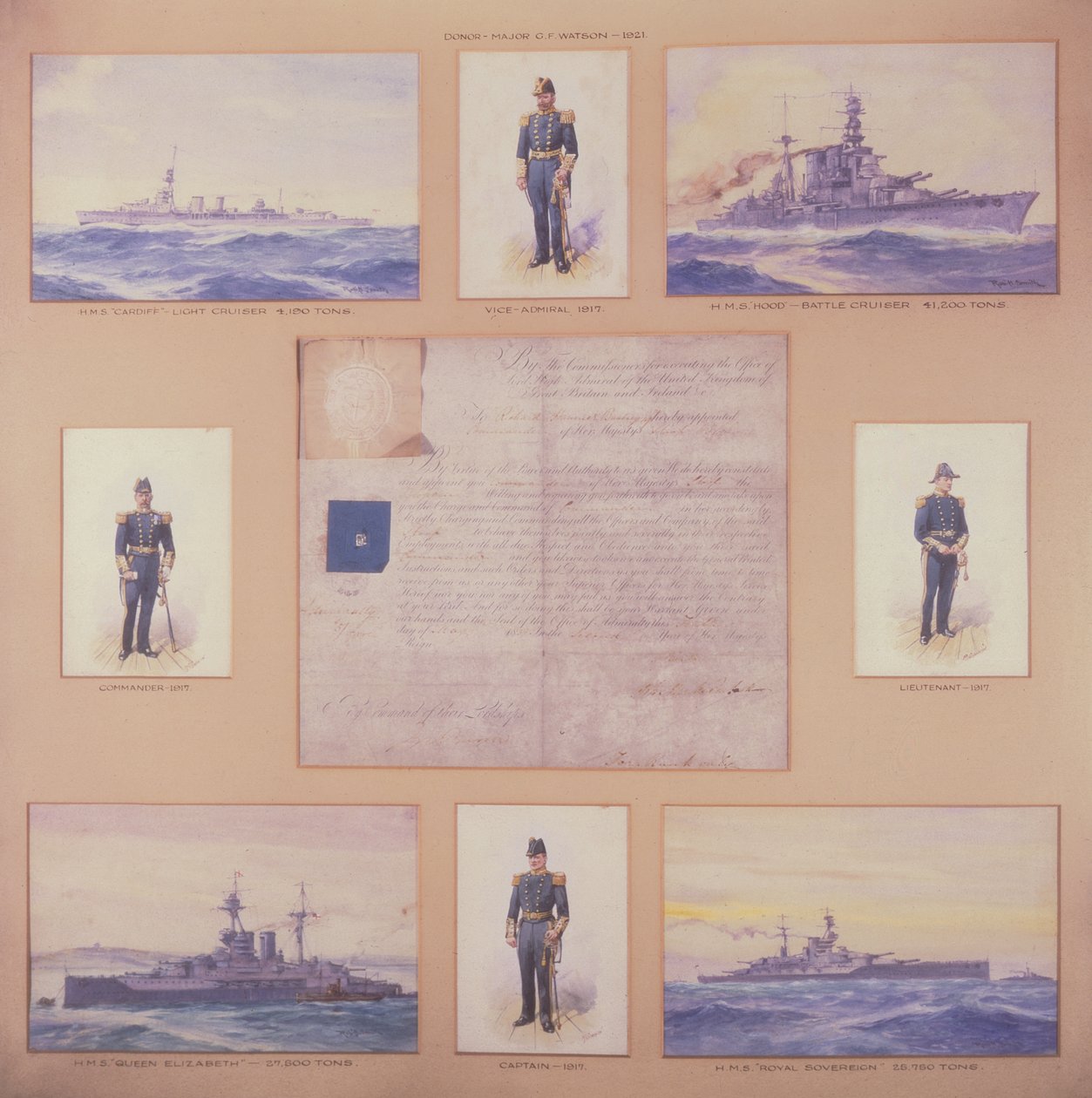 HMS Cardiff，HMS Hood，HMS Queen Elizabeth，HMS Royal Sovereign和海军制服的军官 作者 马其顿学校