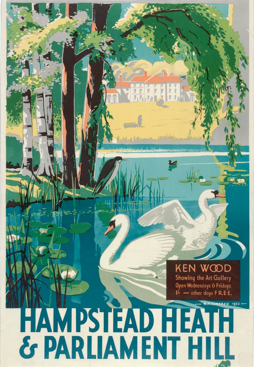 Hampstead Heath and Parliament Hill"，伦敦郡议会LCC电车公司的海报，1933年 作者 射频福特