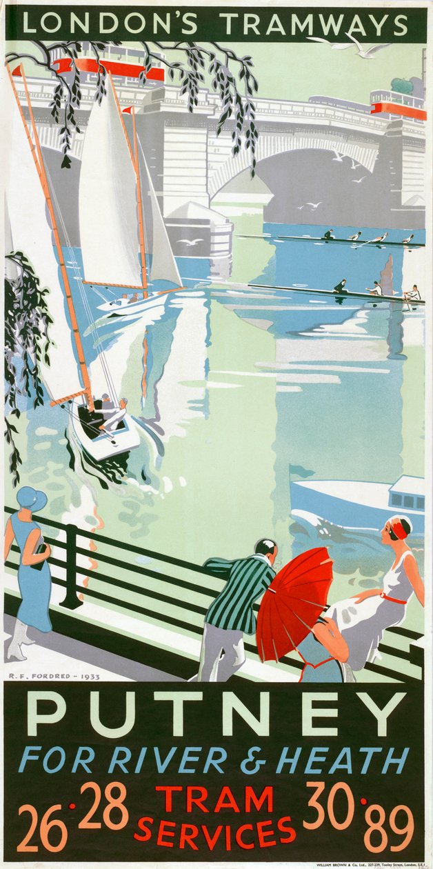 普特尼，为河和希思"，伦敦郡议会LCC电车公司的海报，1932年 作者 射频福特