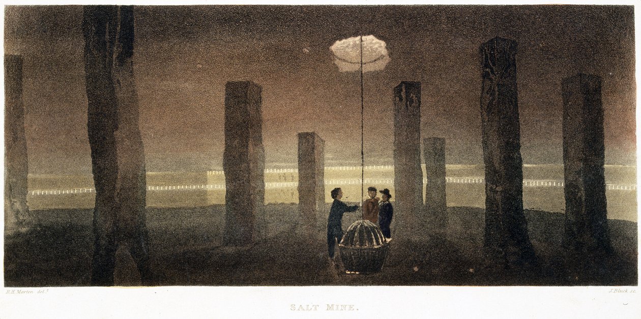 柴郡盐矿，由J. Bluck雕刻，1814年（彩色aquatint） 作者 貂后的相对湿度