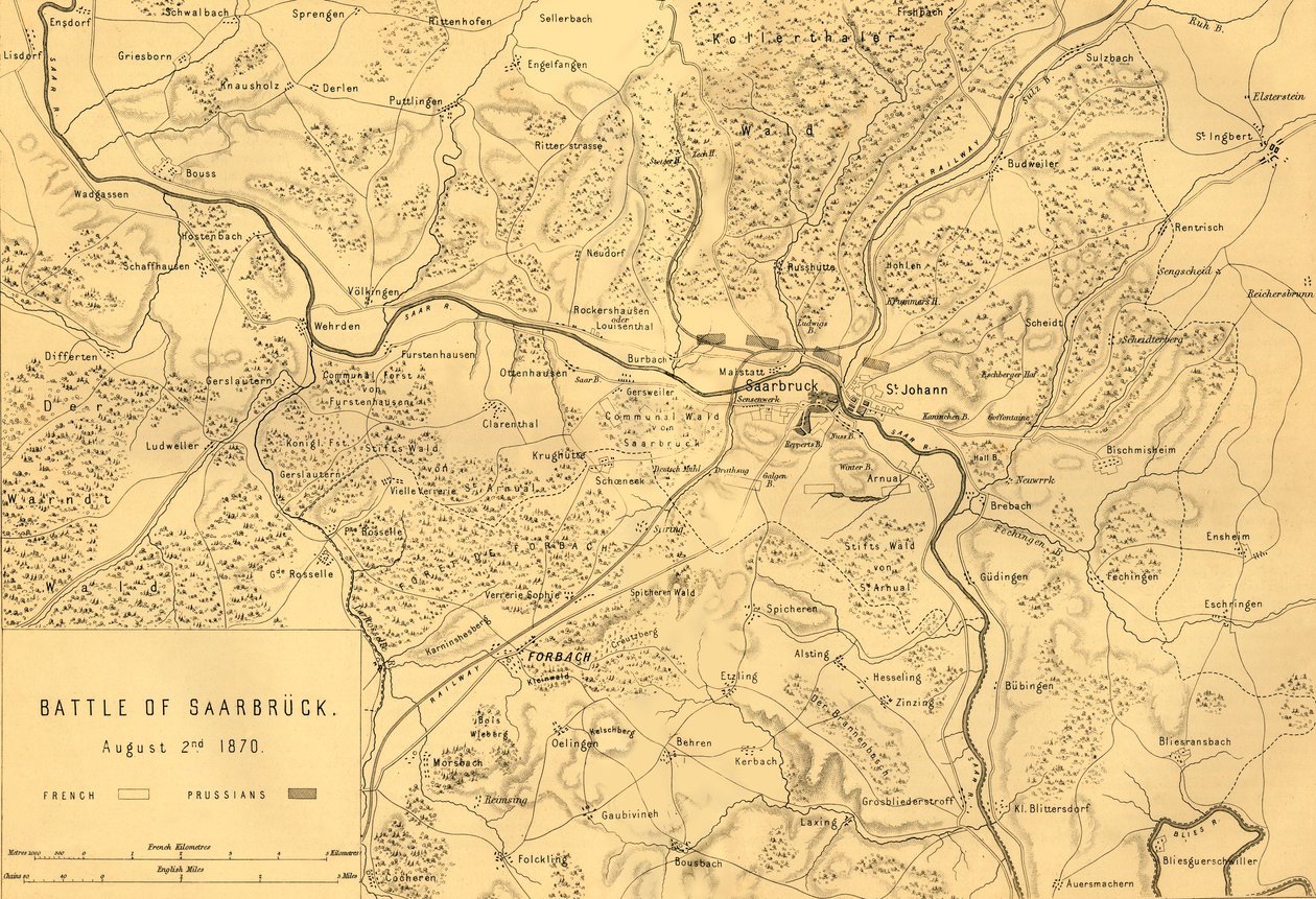 萨尔布吕肯战役地图，1870年8月2日，约1872年。 作者 R·沃克