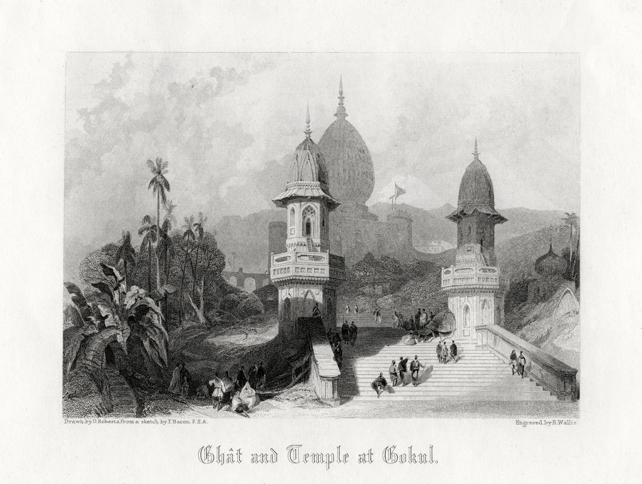 高德（Ghat）和寺在印度Gokul，c1838。 作者 瓦利斯