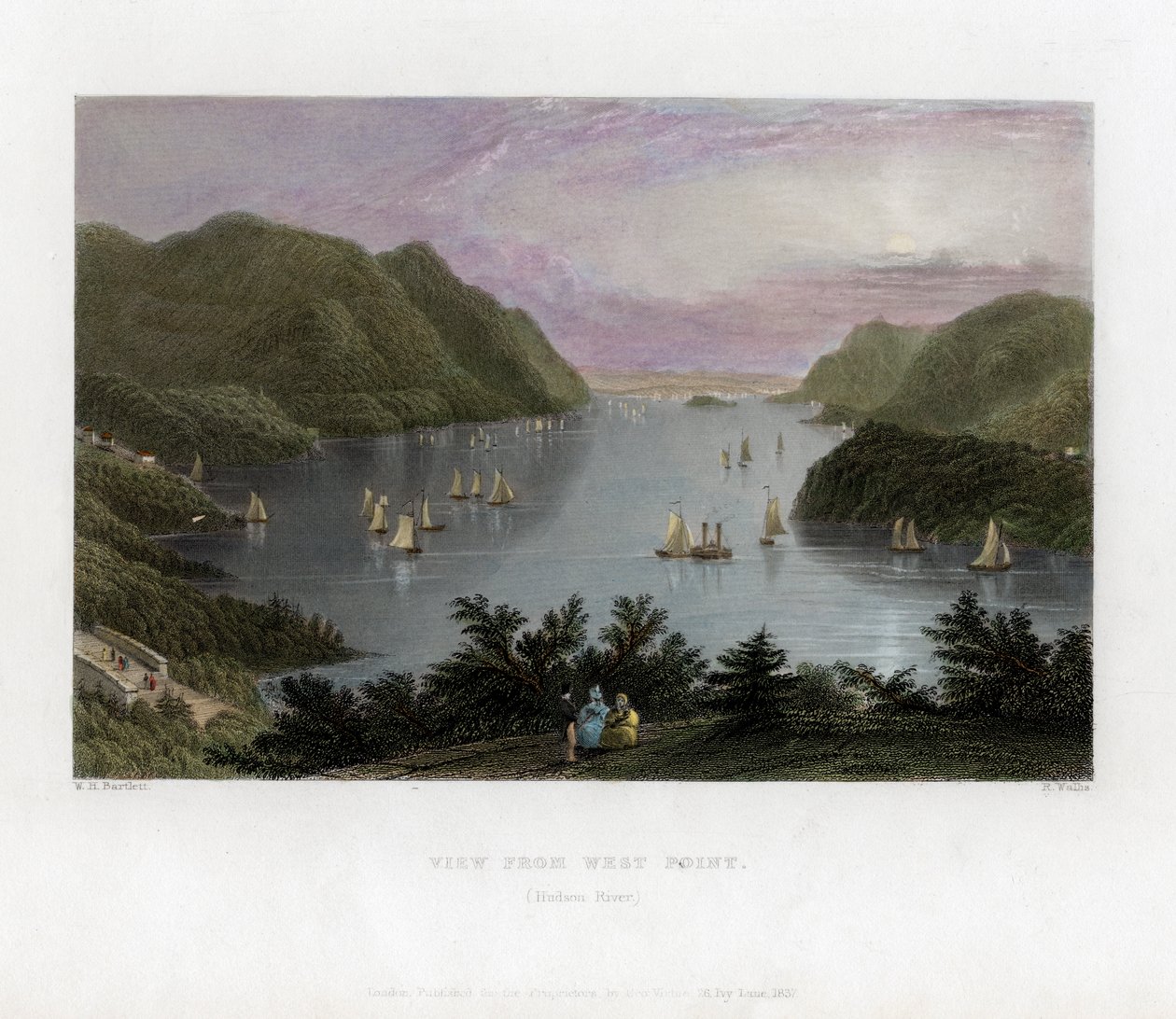 从美国西点看到的哈德逊河，1837年。 作者 瓦利斯