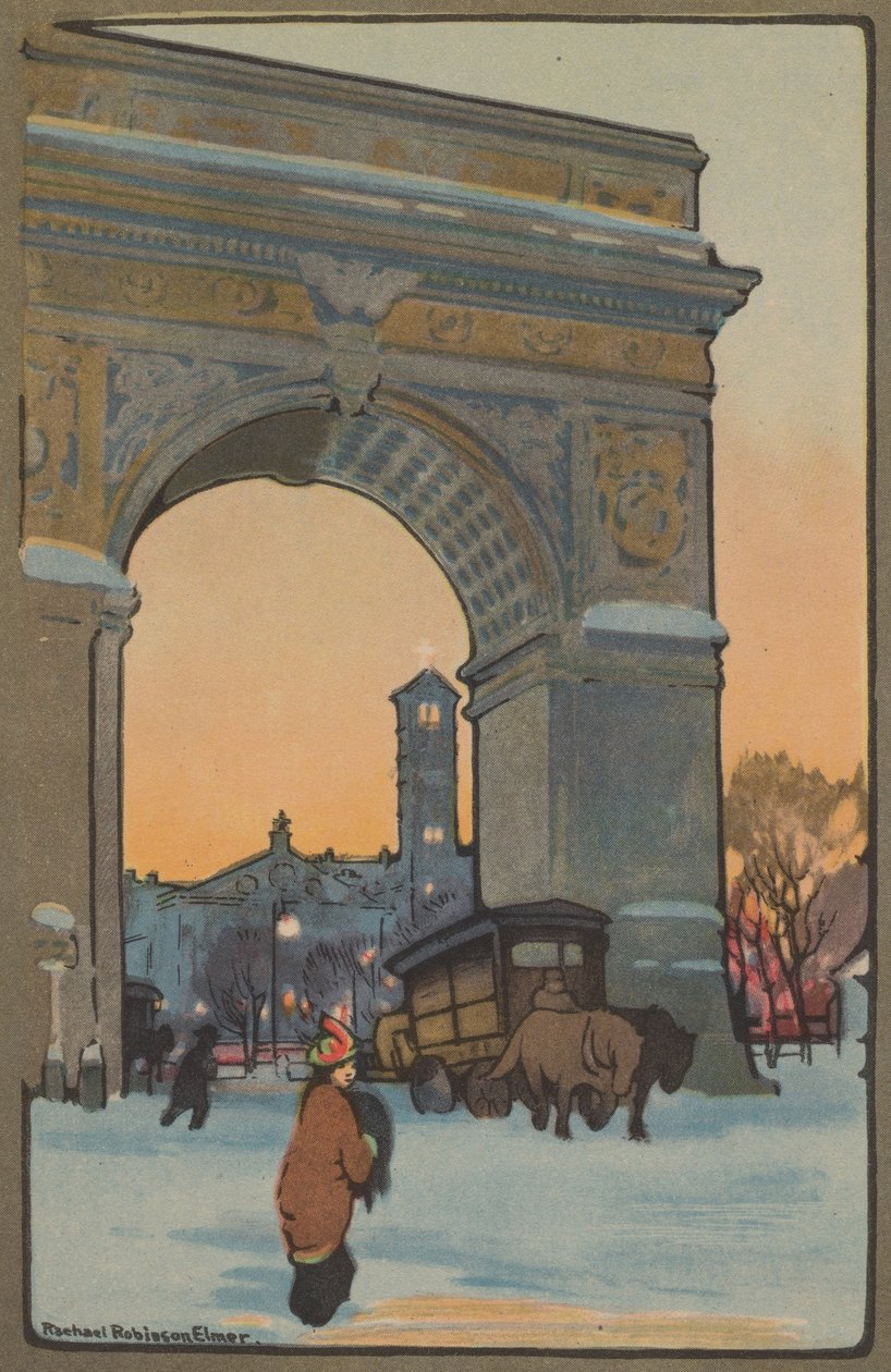 冬日黄昏的华盛顿拱门，1914年。 作者 雷切尔·罗宾逊·埃尔默