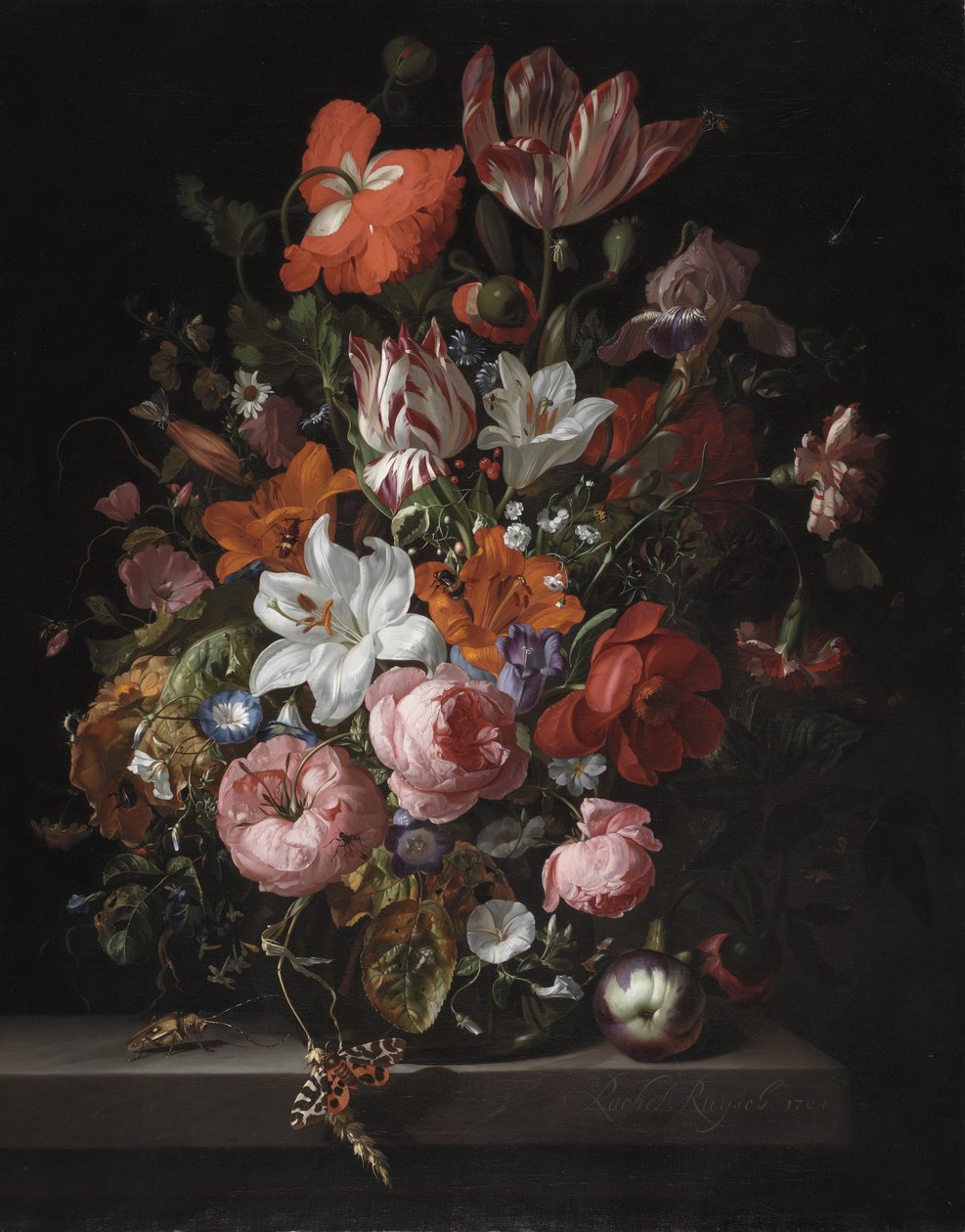花瓶在玻璃花瓶中，1704 作者 雷切尔·鲁伊施