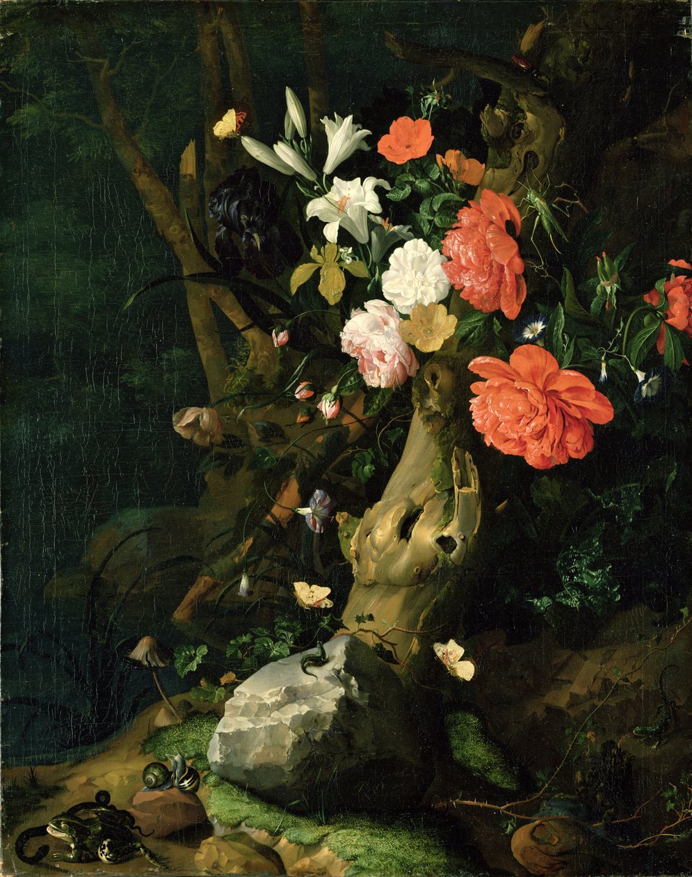 花静物画在森林地，c.1690 作者 雷切尔·鲁伊施