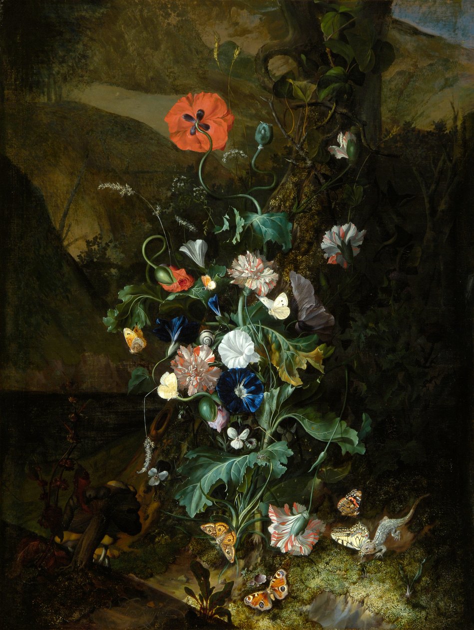 树干旁的插花，约 1683 年（布面油画） 作者 雷切尔·鲁伊施
