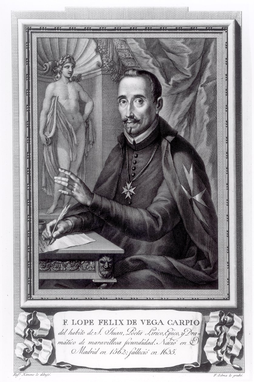 费尔南多·塞尔玛（1752-1810）刻的Lope Felix de Vega Carpio（1562-1635）的肖像 作者 拉斐尔·西梅诺和飞机