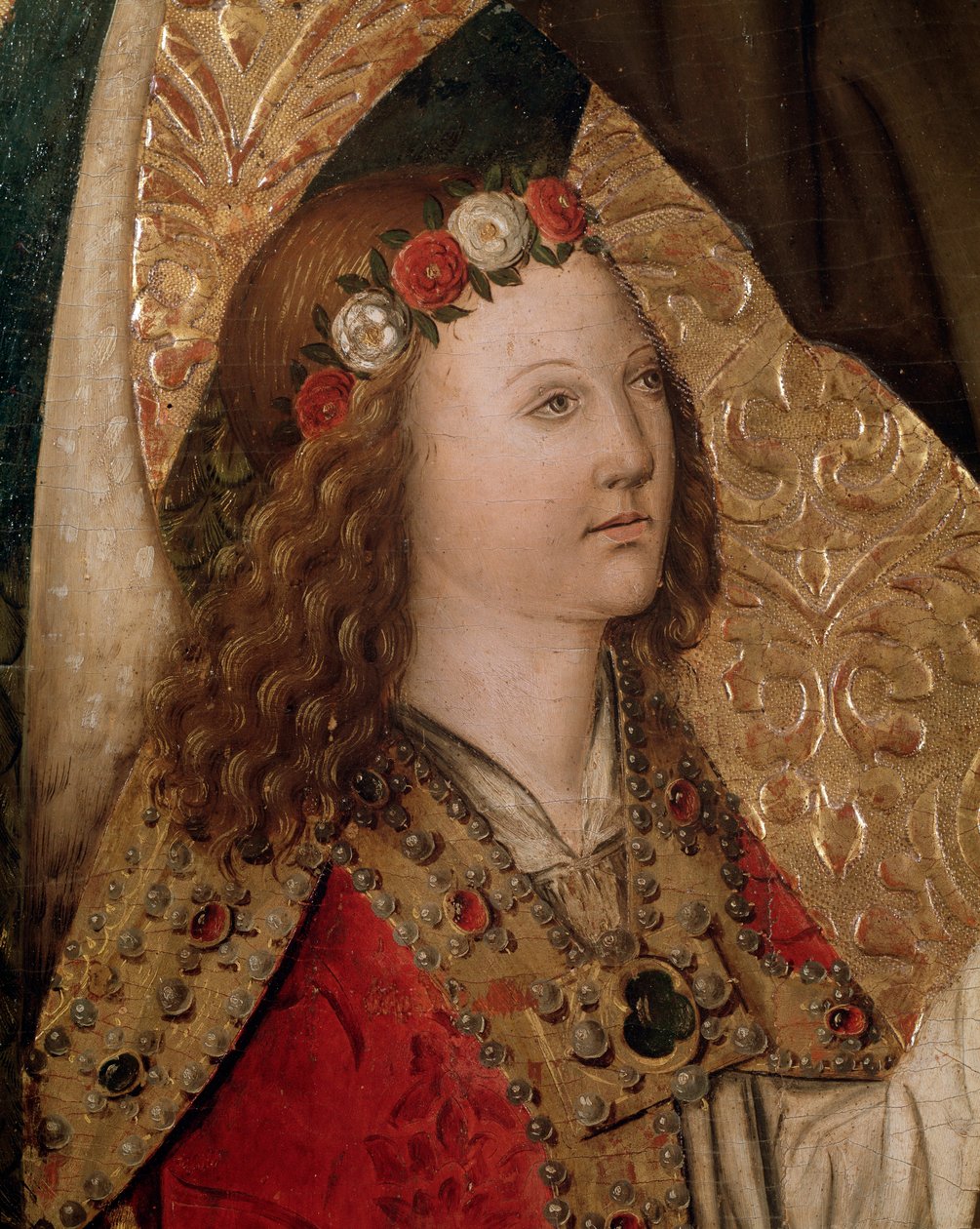 锡耶纳圣伯纳丁祭坛画中的天使细节（面板油画 作者 Rafael & Figuera Joan（活跃于 1454 年 1477 年）托马斯