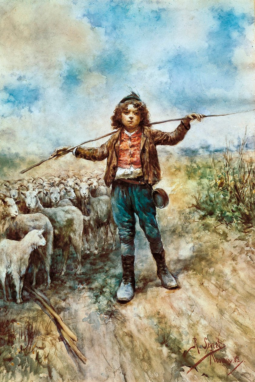 牧羊人肖像。 Rafael Senet y Perez (1856-1926) 的水彩画。 1882 塞维利亚。 美术博物馆。 ©AISA/Leemage 作者 拉斐尔·塞内特